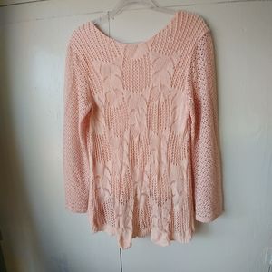 La Seine Long Sleeve Crochet Top Pink SZ M-L